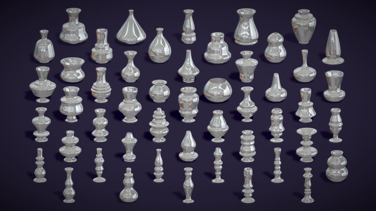 50 Metal Silver Vessels Pack - Stylized 3D Models Low poly Pots ilanı için 1. medya