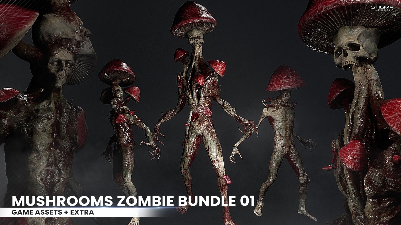Media 1 for listing Mushrooms Zombie Bundle 01 - Game Assets + Extra | STIGMA STUDIOS