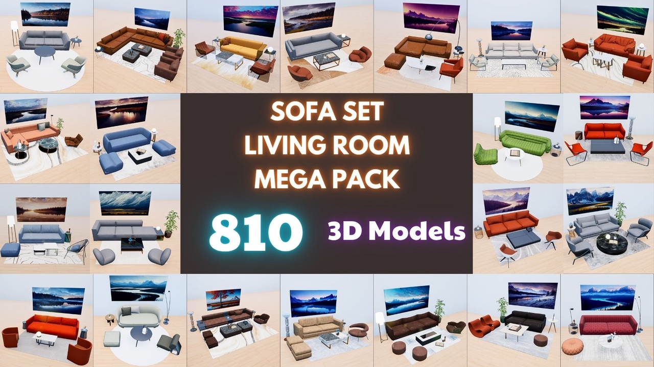 Media 1 for listing Mega Interior Living Room Pack - 810 Assets (Sofas, Armchairs, Tables, Rugs ...)
