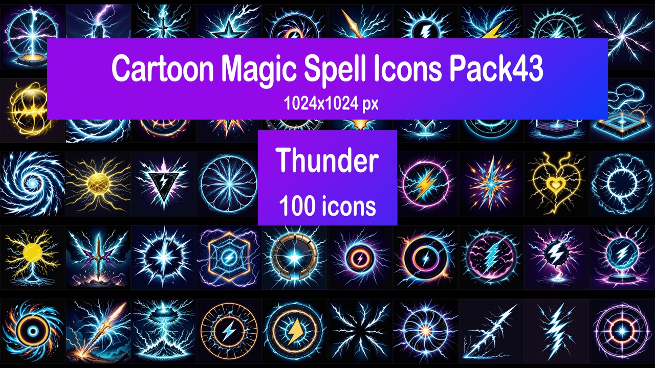 Media 1 for listing Cartoon Magic Spell Icons Pack43 - Thunder
