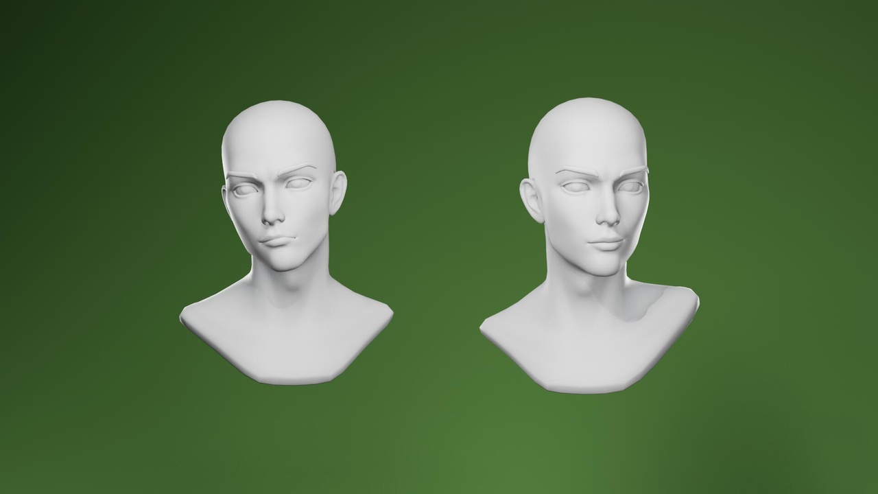Media 1 for listing Stylized Anime Male Head Base Mesh 3D Model Rigged with Facial Rig Shape Keys
