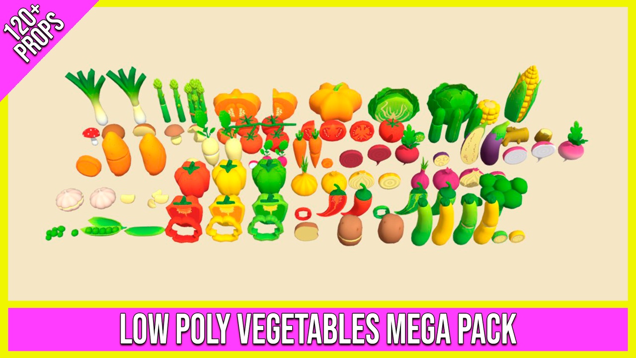 Media 1 for listing Low Poly Vegetables Mega Pack (120+ Props, 22 Vegetables)