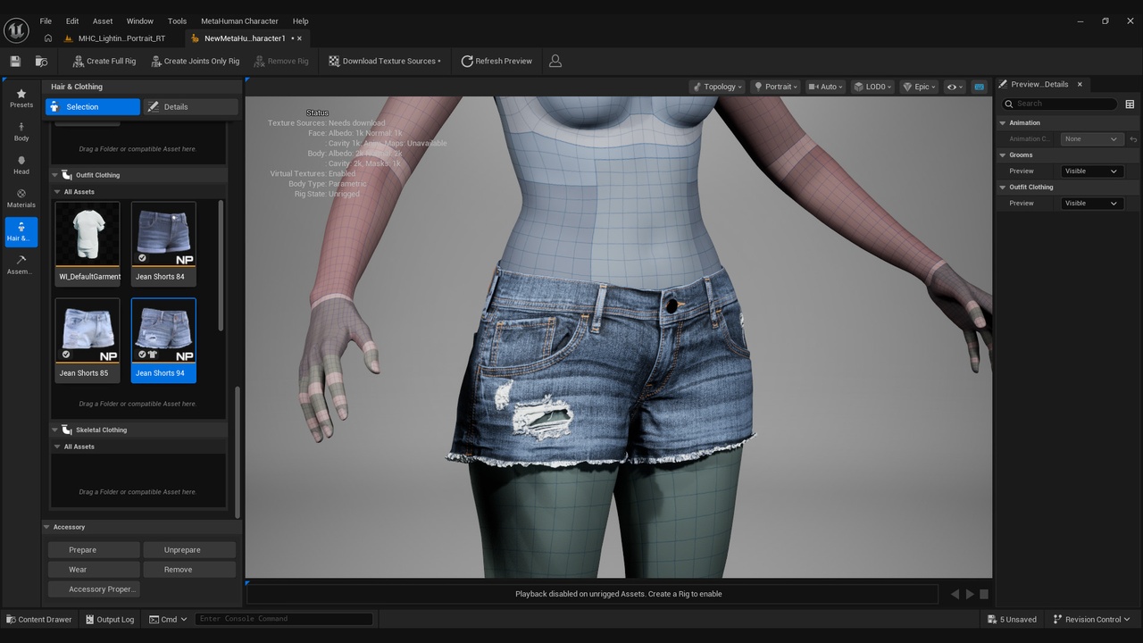 Media 1 for listing 3D Denim Shorts Collection for Metahumans 2 - MHPKG