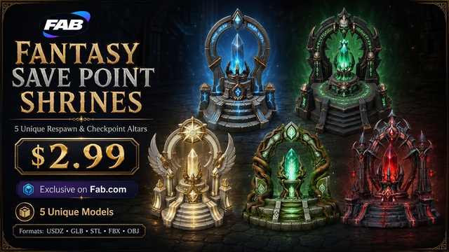 Fantasy Save Point Shrines | 5 Respawn & Checkpoint Altars | 3D Pack — Cobalt Game Assets