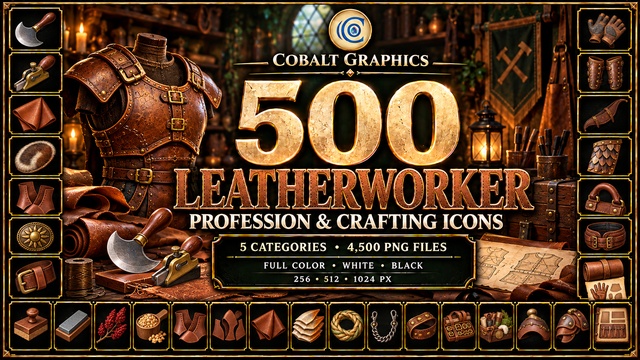 500 Leatherworker Profession & Crafting Icons | RPG Leather, Tools & Equipment — Cobalt Game Assets
