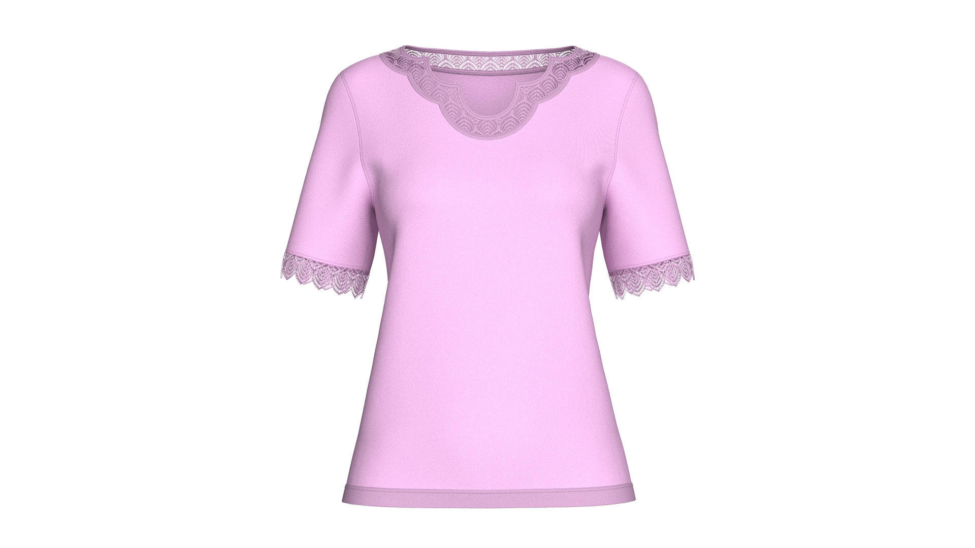 Media 1 for listing Girls Scalloped Lace Neck Short Sleeve Top | High Poly