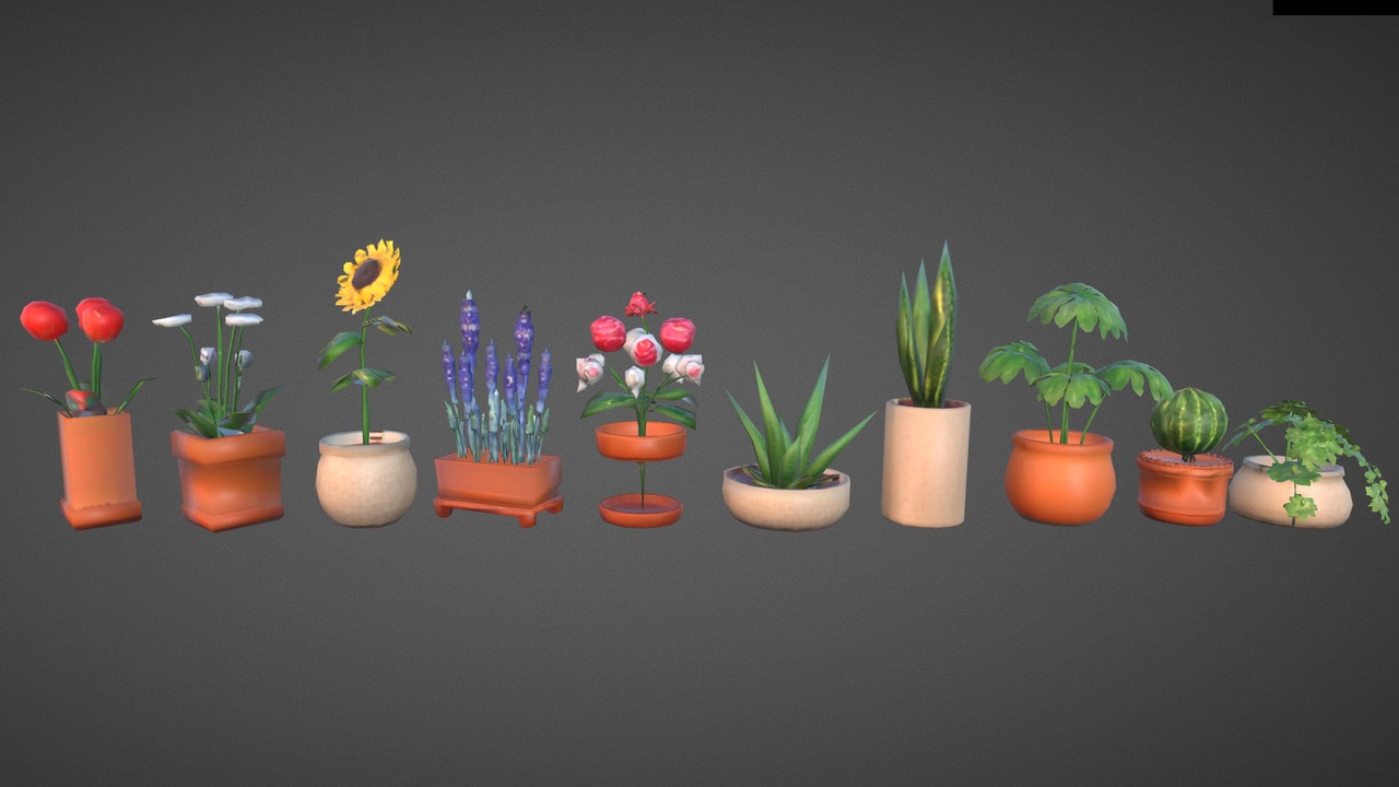 Media 1 for listing Stylized Potted Plants Flowerpots Houseplants Collection 3D Model