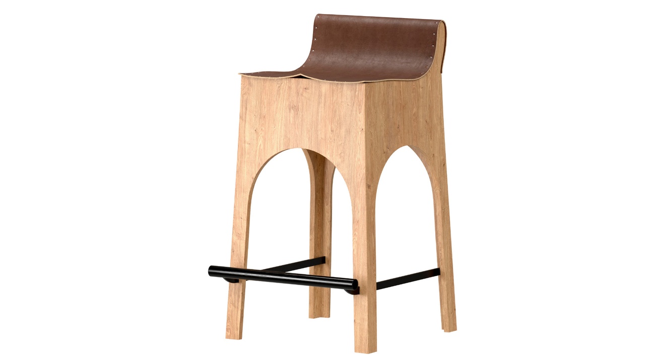 Media 1 for listing High Back Leather and Wood Stool