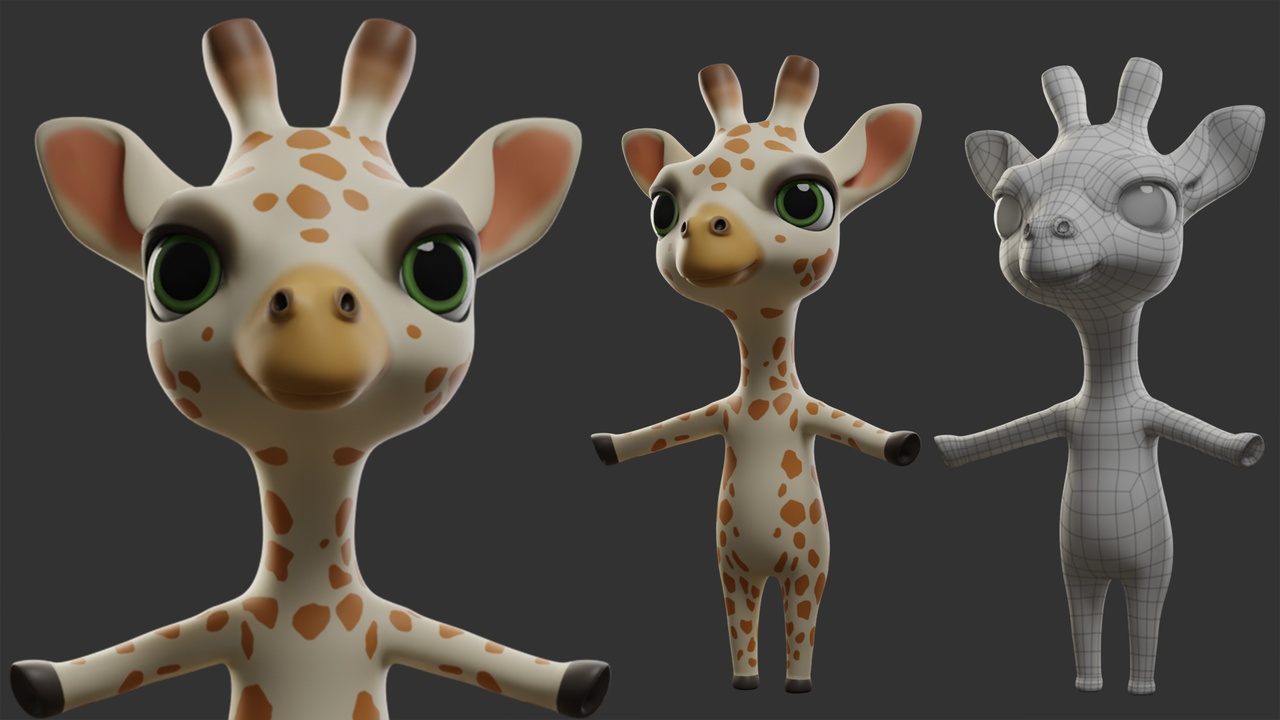 Media 1 for listing Giraffe Cartoon - Topology +  UV Map