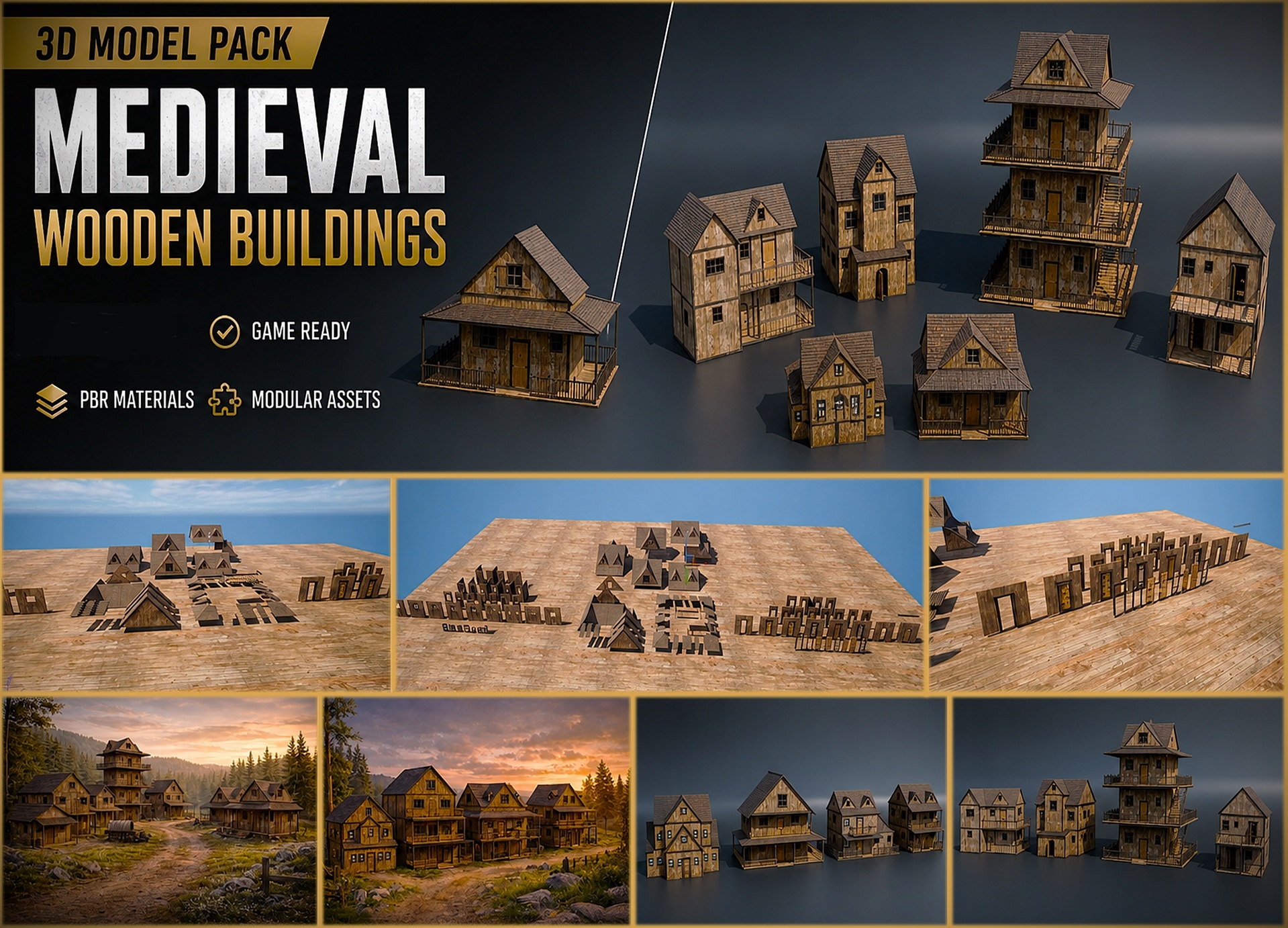 Media 1 for listing Modular Wooden Survival Village – Game Ready Environment