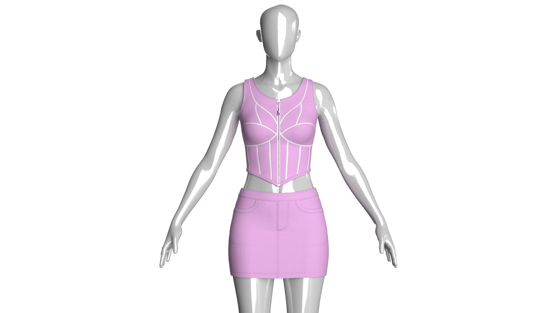 Media 1 for listing Girls Zipper Crop Top With Mini Skirt - Outfit | High Poly