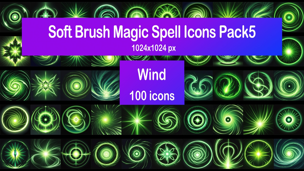 Media 1 for listing Soft Brush Magic Spell Icons Pack5 - Wind