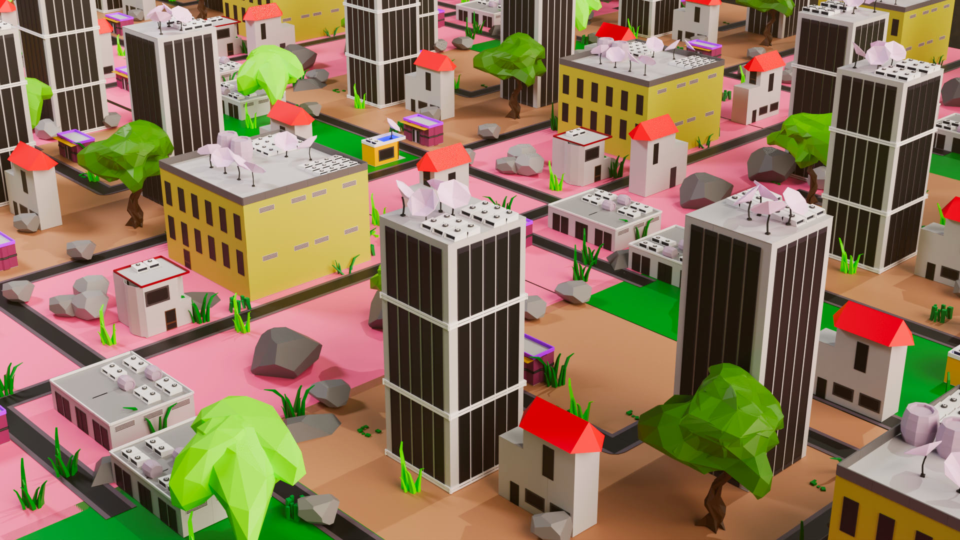 Low Poly City Environment Pack – 58 Modular Buildings, Trees, Nature ...