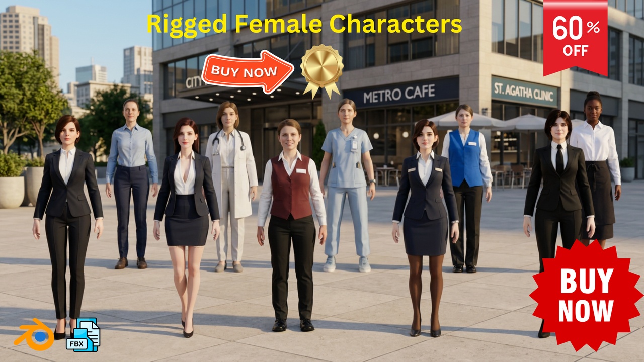 Media 1 for listing NPC Pack 10 Rigged Female Characters Game Ready Unity Unreal