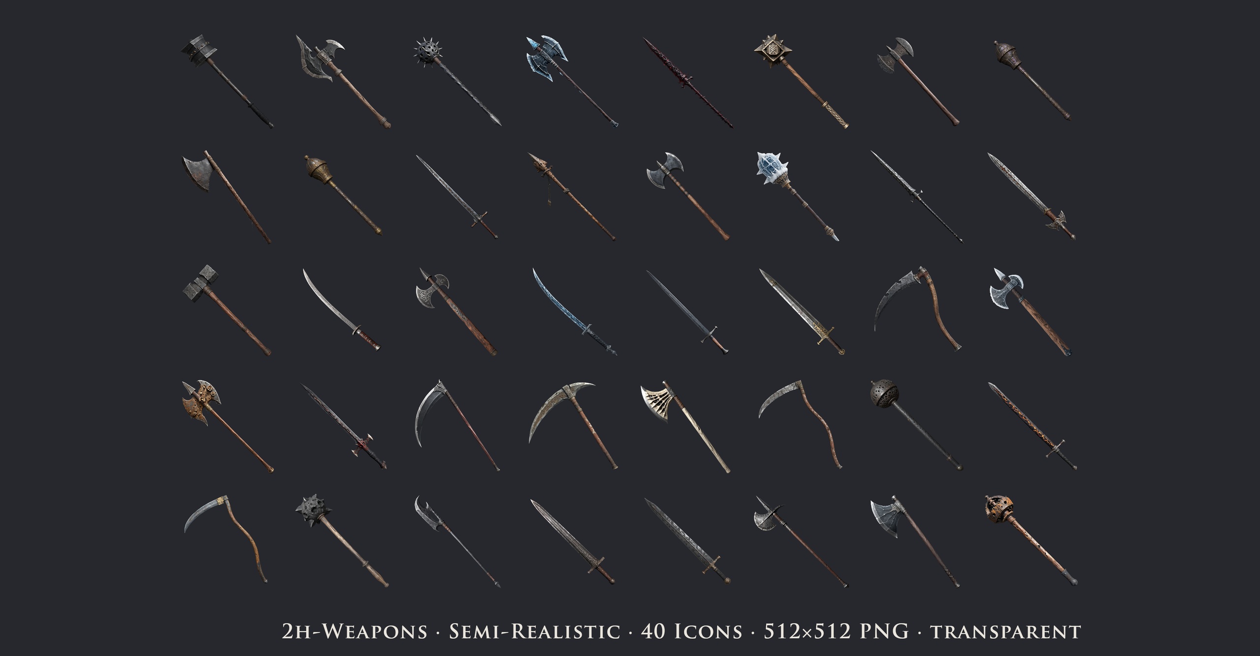 Media 1 for listing Two-Handed Weapons - 40 Semi-Realistic Icons [512x512 HD]