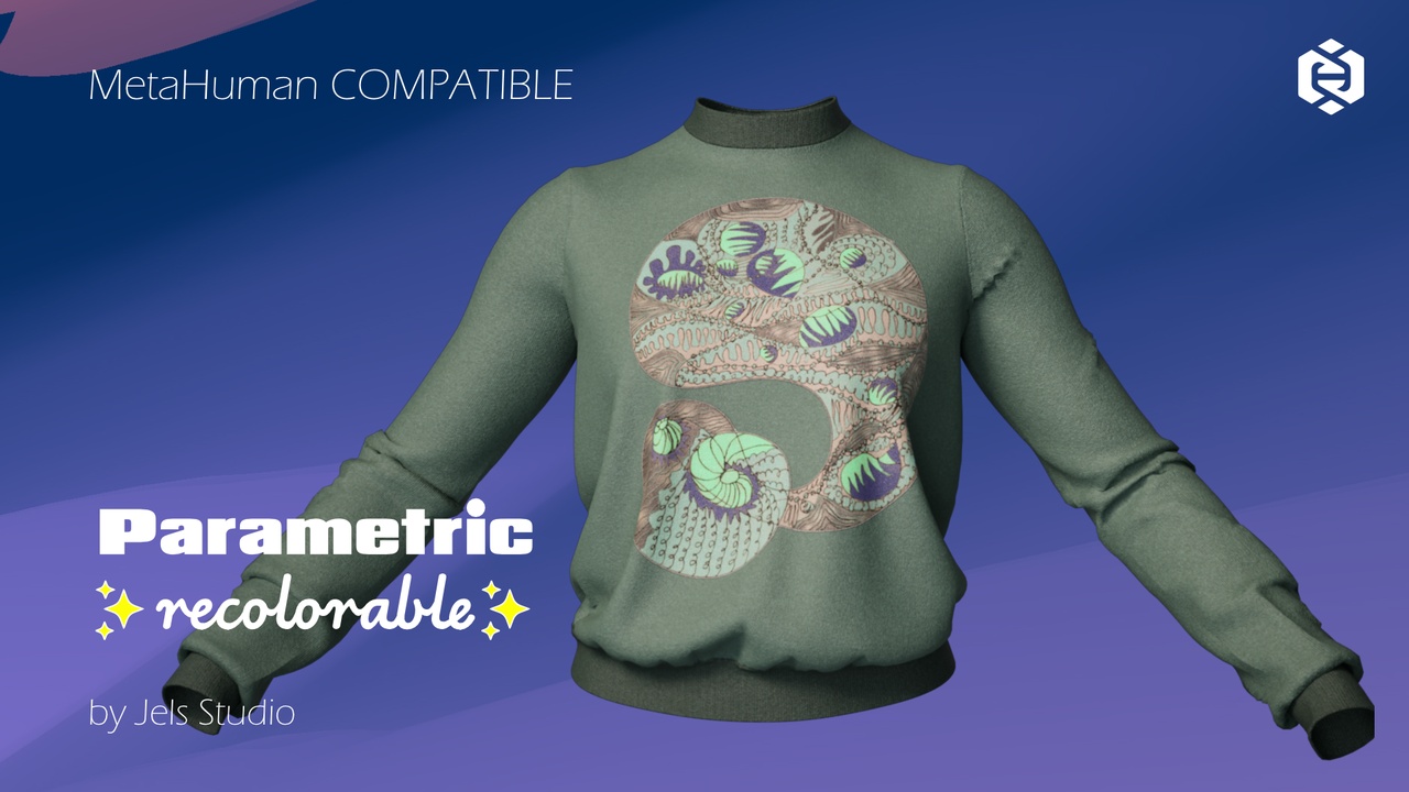 Media 1 for listing 90s inspired Tee with abstract Whale sticker - MetaHuman compatible clothing