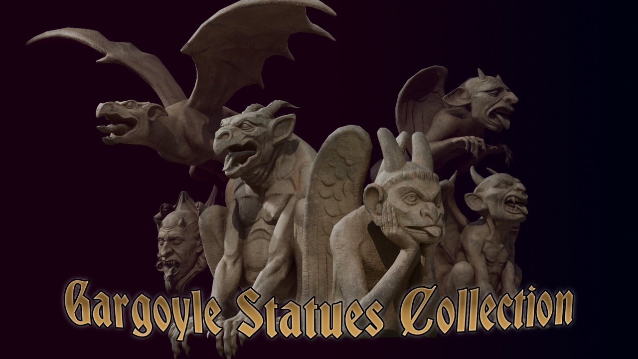 Media 1 for listing Gargoyle Statues Collection – Gothic Architecture Props (6 Models)