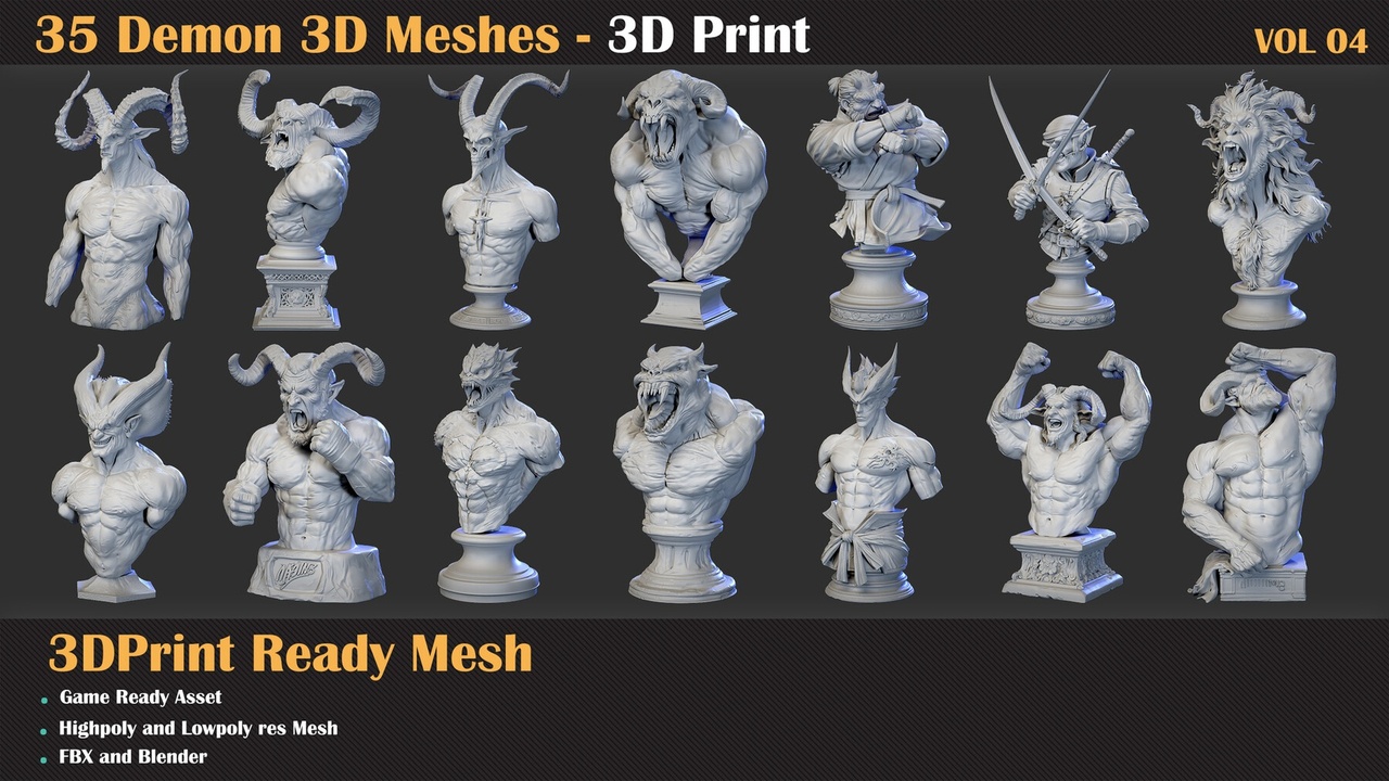 Media 1 for listing 35 Demon 3D Meshes โ 3D Print Ready & Game Ready | VOL 04