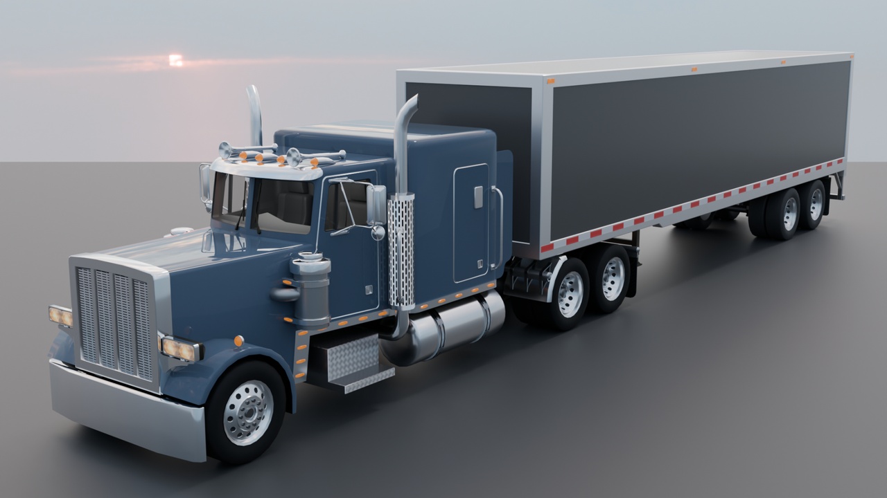 Media 1 for listing Realistic American Semi Truck + Box Trailer | 11 Truck + 8 Trailer Colors | PBR
