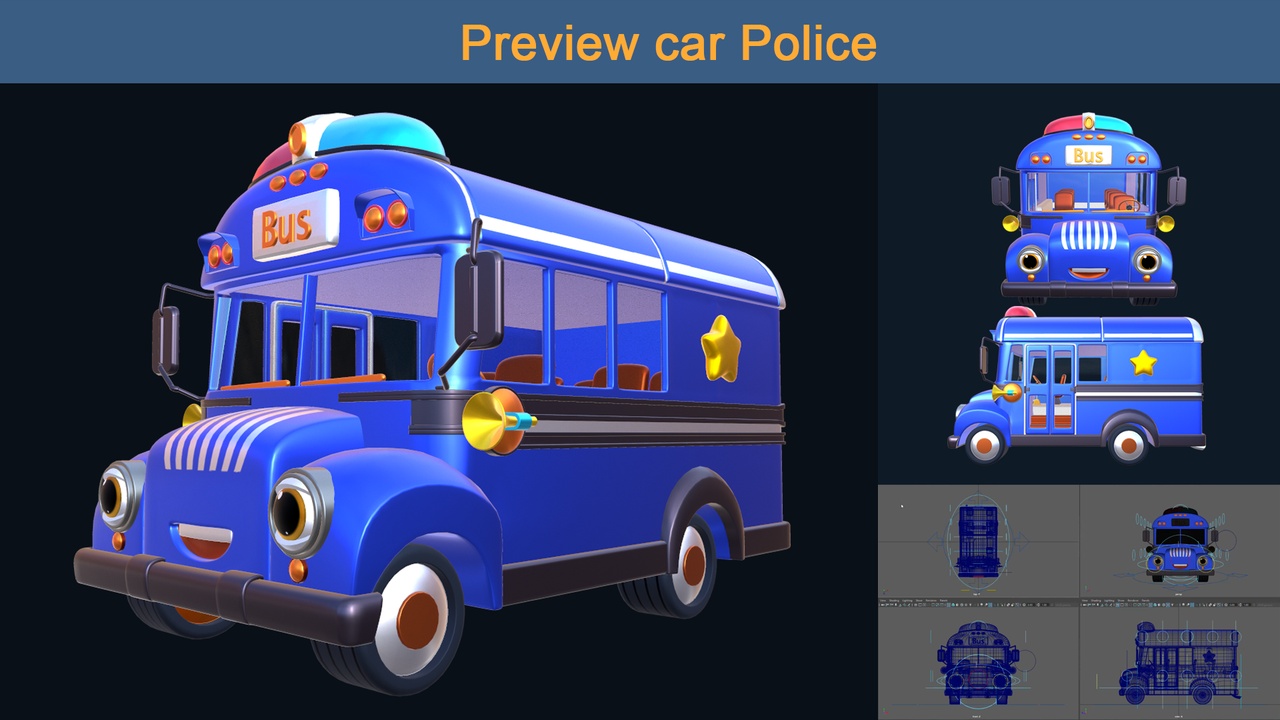 Media 1 for listing Asset - Cartoons - Car - Police - Rig Low-poly 3D model