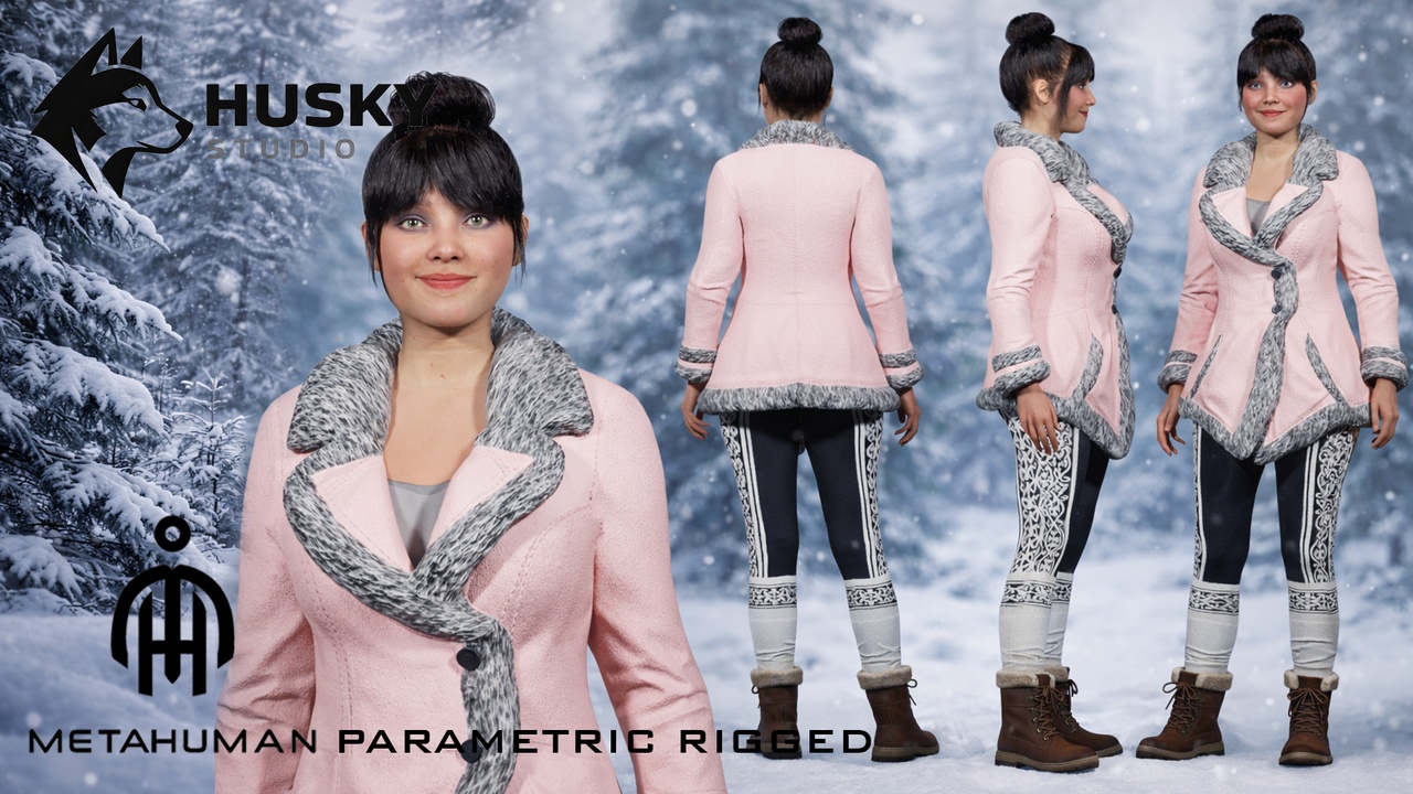 Media 1 for listing Winter Outfit - 27 - 3 piece - Parametric Rigged - UE5 Skeleton