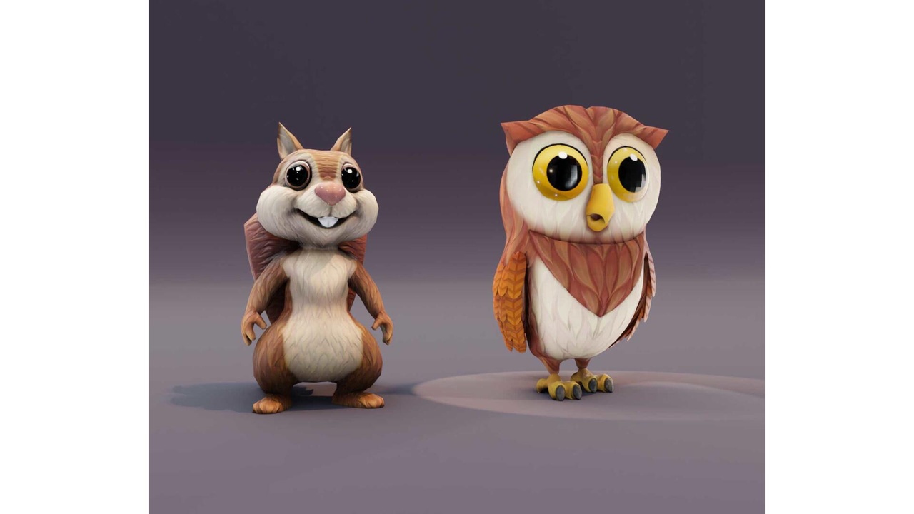 出品Cartoon Woodland Creature Bundle: Animated Squirrel & Owl 3D Modelsのメディア1