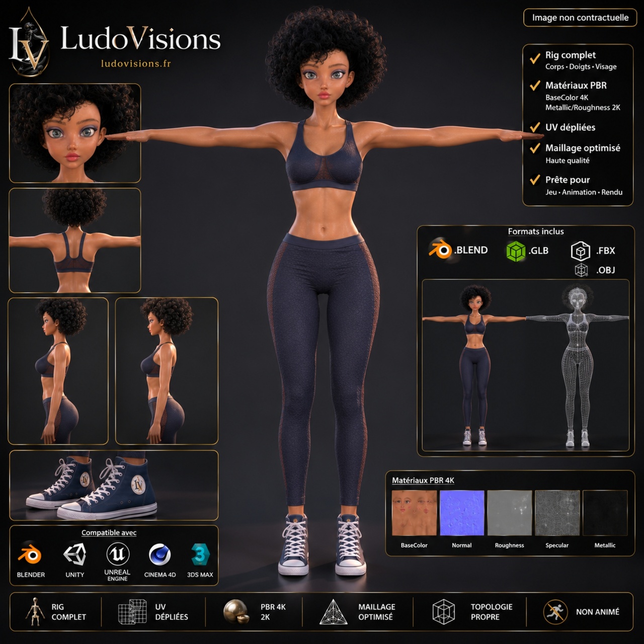 Media 1 for listing Stylized Toon Girl – Toon 3d 9 Athletic Female Character, Fully Rigged (PBR)