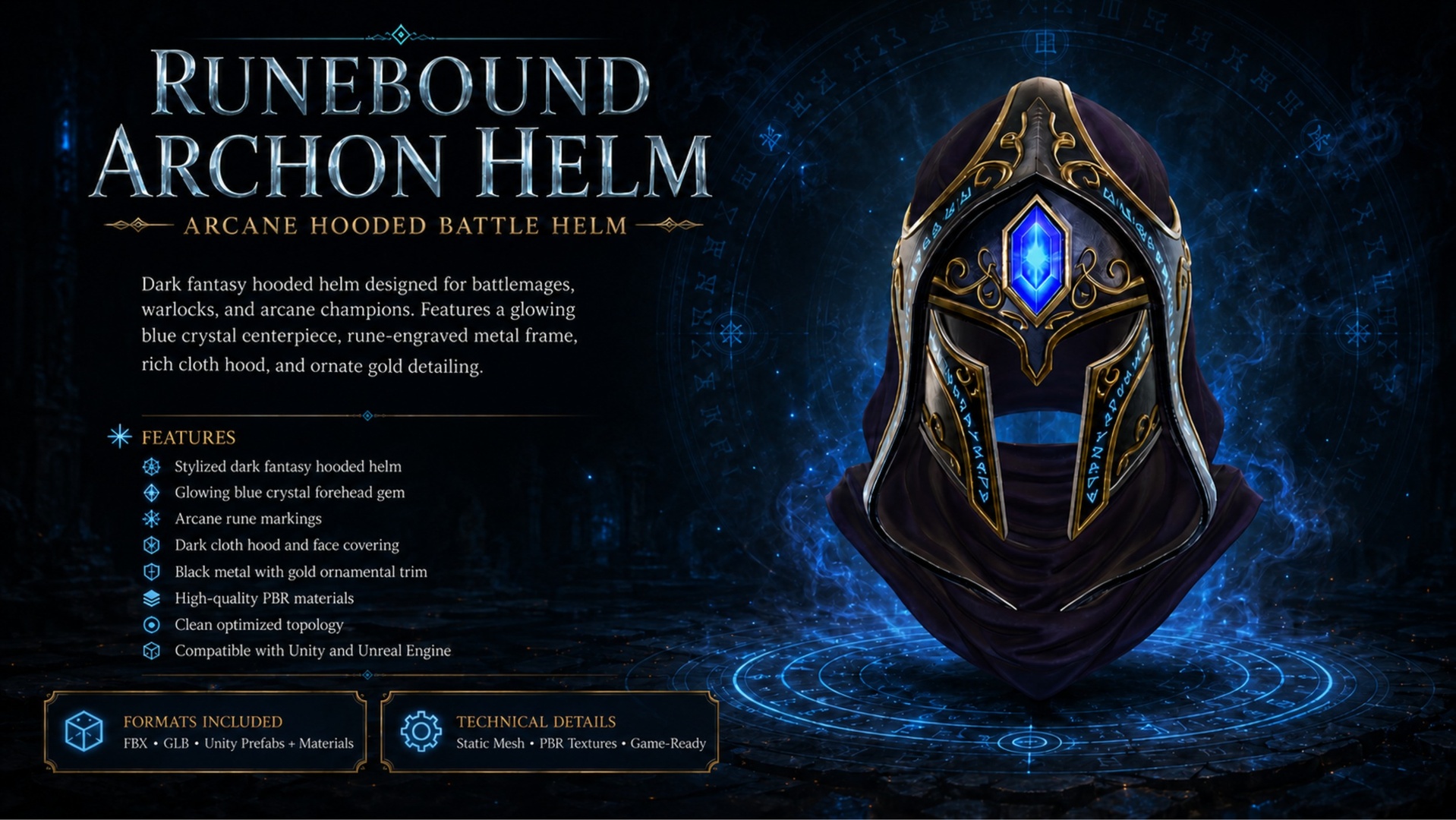 Media 1 for listing Runebound Archon Helm – Arcane Hooded Battle Helm