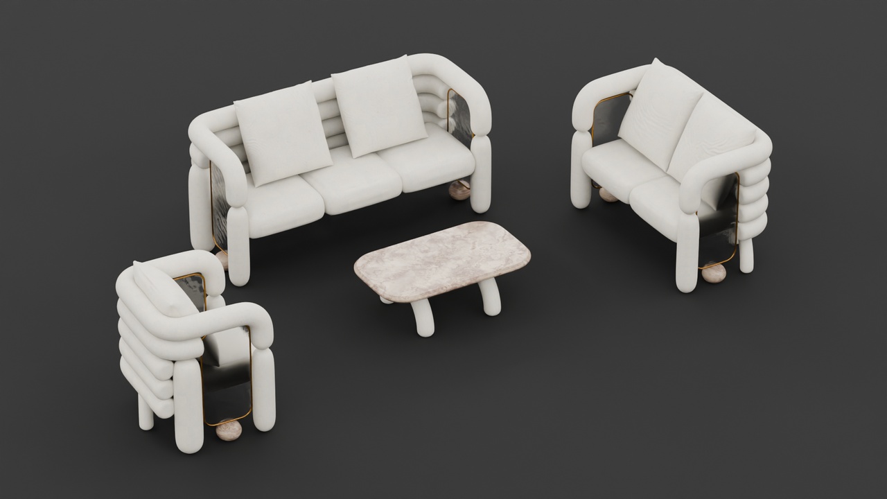 Media 1 for listing Upholstered Sofa Furniture Set with Marble Coffee Table