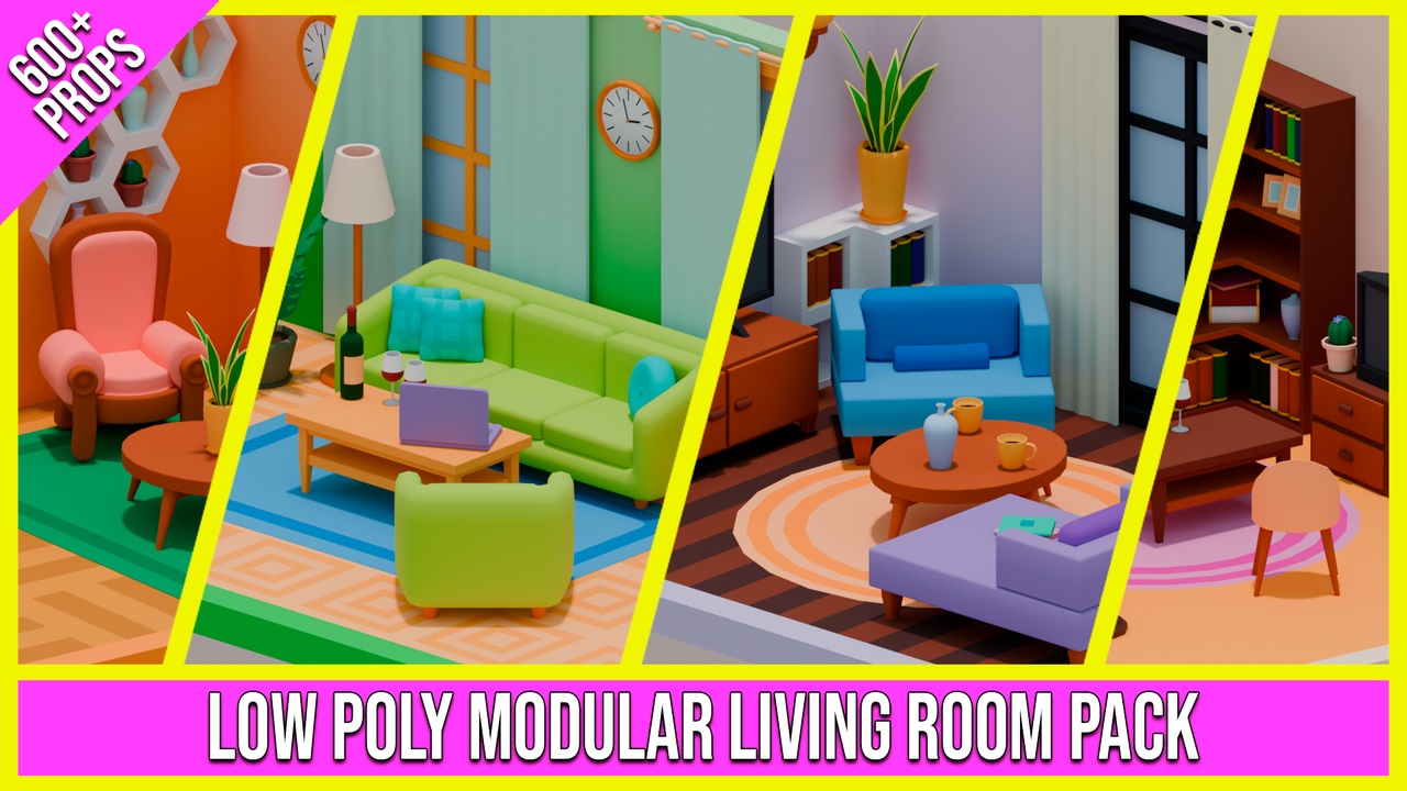 Media 1 for listing Low Poly Modular Living Room Pack (600+ Props)