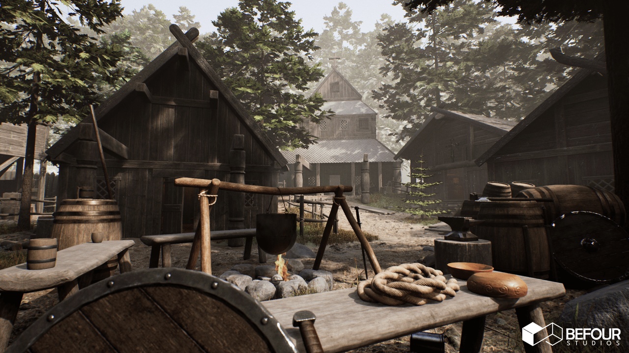 Media 1 for listing Medieval Nordic Village Environment (Medieval, Exterior, Interior, Modular, PBR)