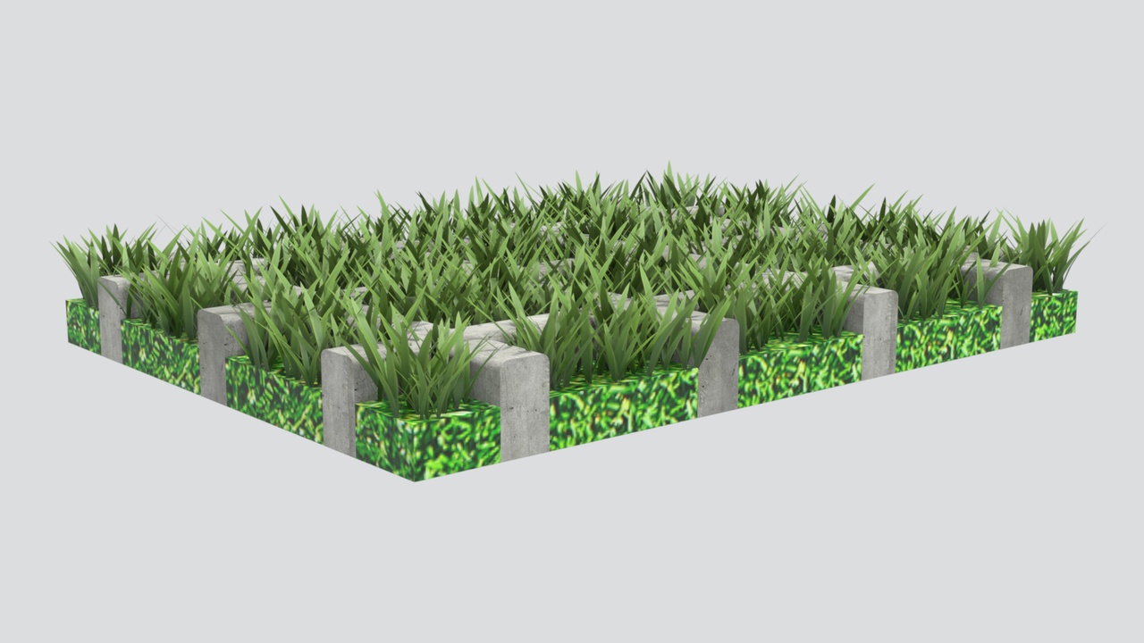 Media 1 for listing Concrete Grid Planter Bed with Ornamental Grass 3D Model