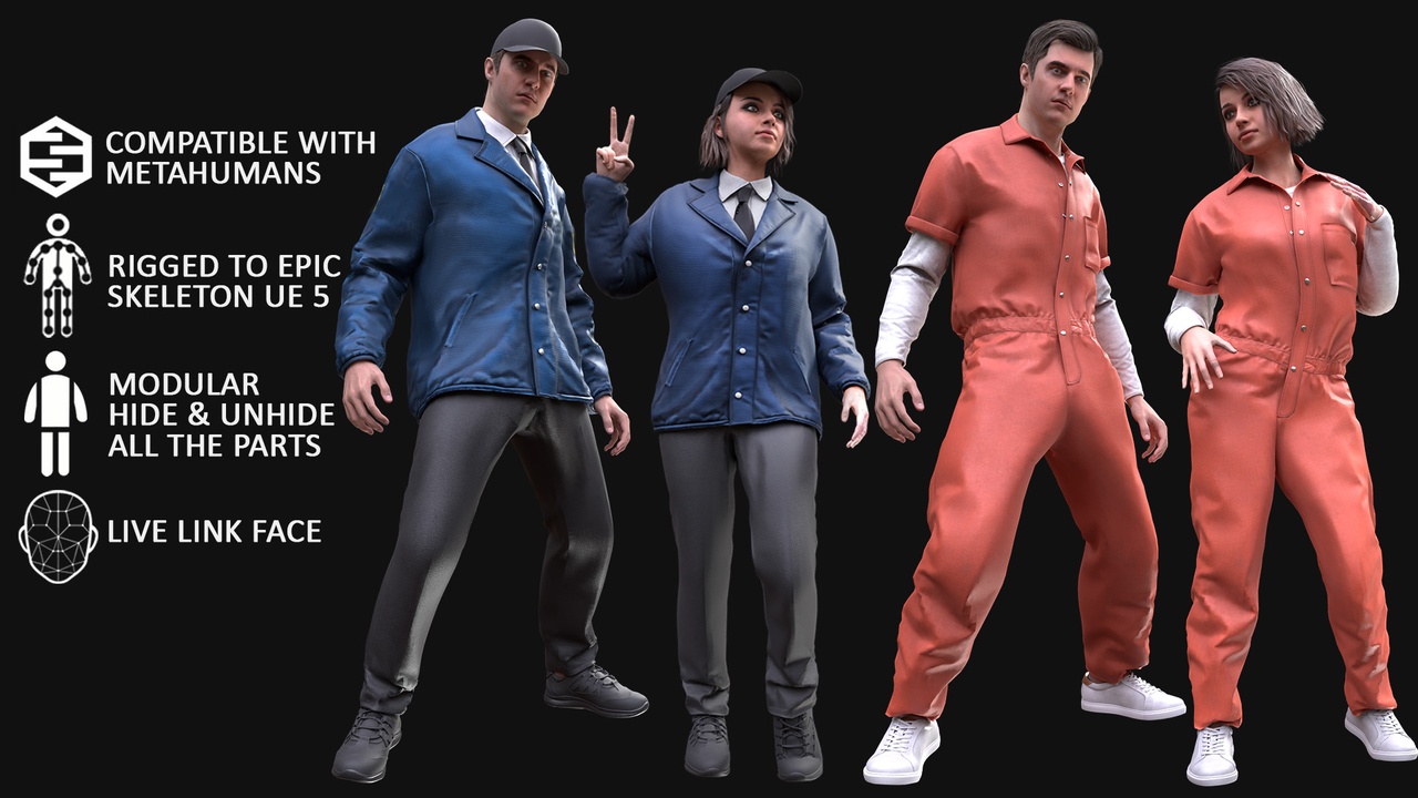 商品 Men's and Women's Agent and Prisoner Uniforms - Modular - Rigged 的媒体 1
