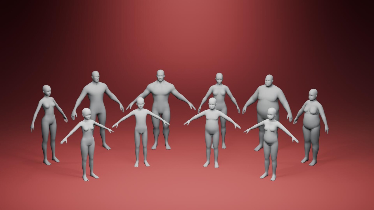Media 1 for listing Realistic Human Body Base Mesh Pack – 10 Rigged 3D Models + 76 Sound Effects