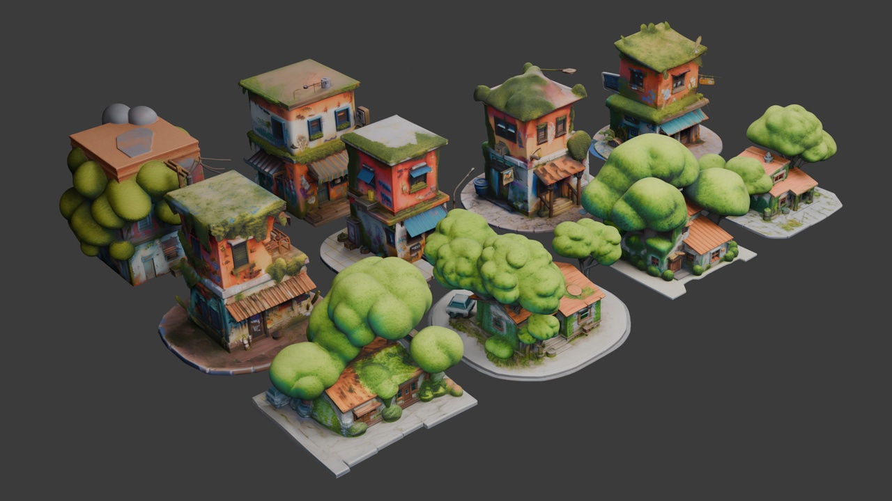 Media 1 for listing Stylized Overgrown Architecture Set 1๐