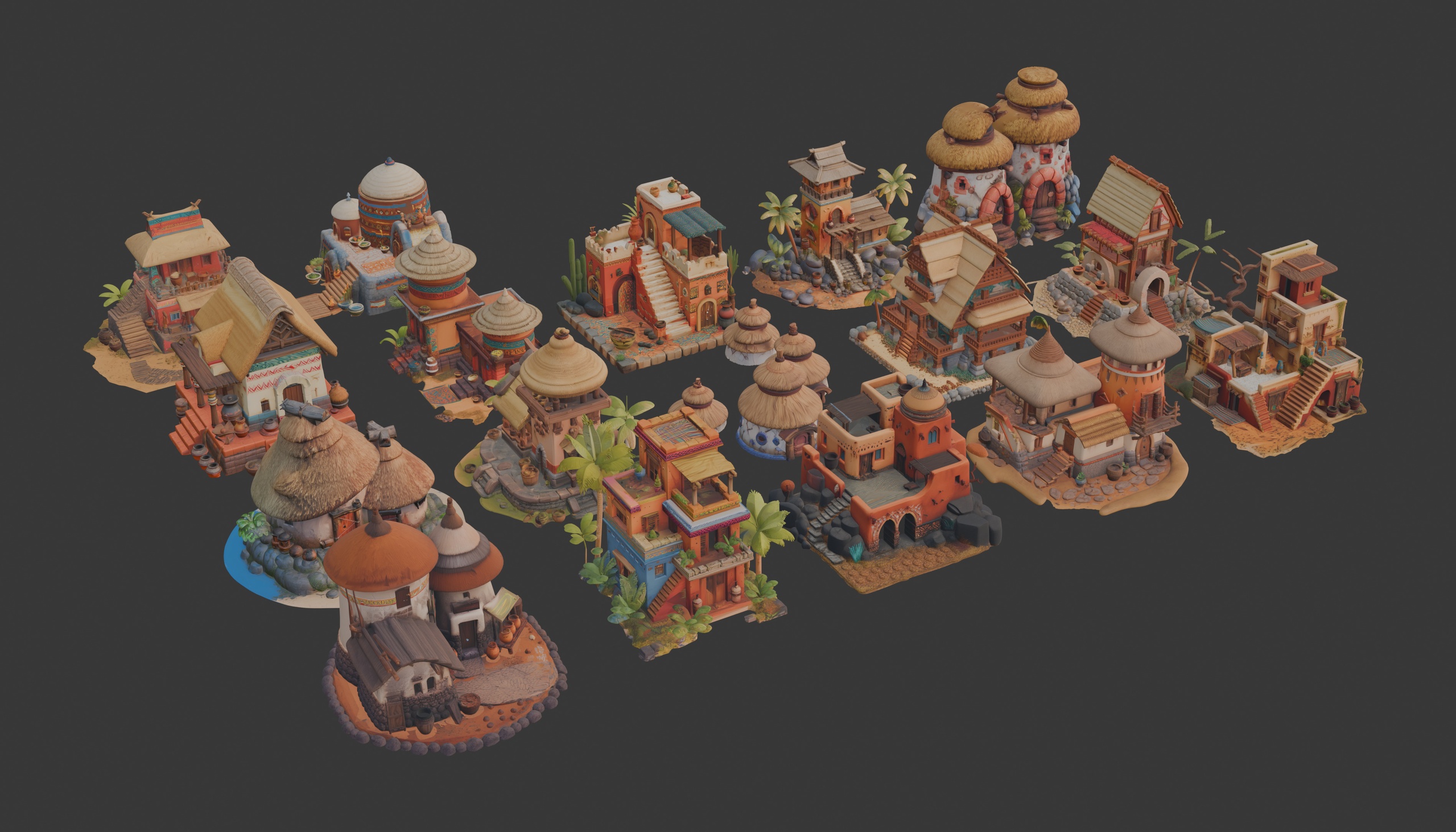 Media 1 for listing Stylized Ethnic Village Set 1