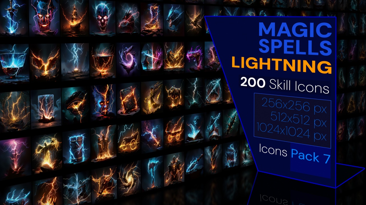 Media 1 for listing 200 Magic Spell Icons Pack 7 - Lightning