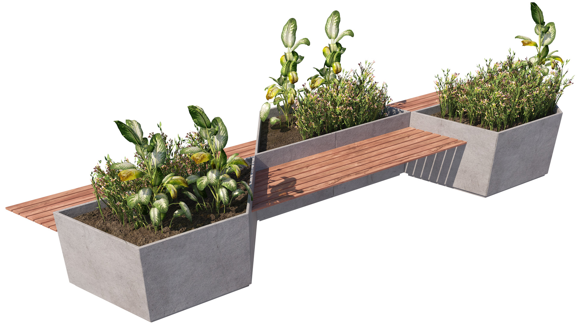 Hexagon and linear Outdoor Planter Bench 3D Model
