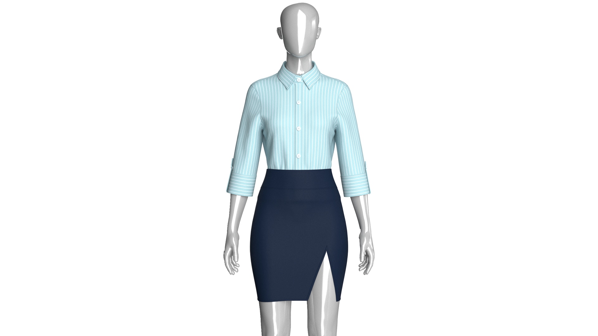 Media 1 for listing Girls Striped Button Up Shirt With Front Slit Skirt - Outfit | High Poly