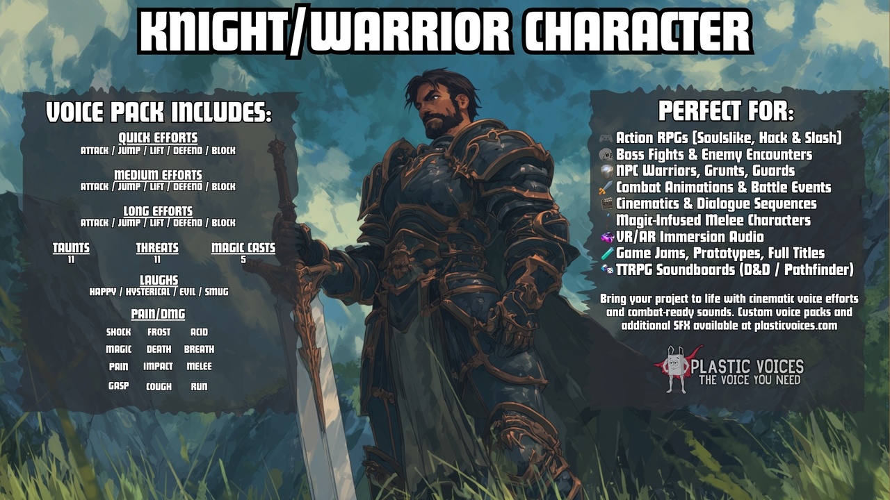 Media 1 for listing KNIGHT VOICE PACK | 133 Efforts & Phrases | FOUNDRY SERIES 2/5