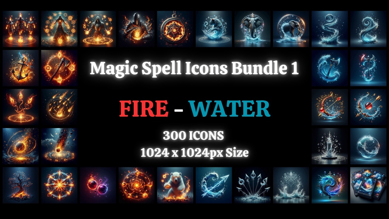 Magic Spell Icons Bundle 1 - Fire and Water 제품 등록을 위한 미디어 1개