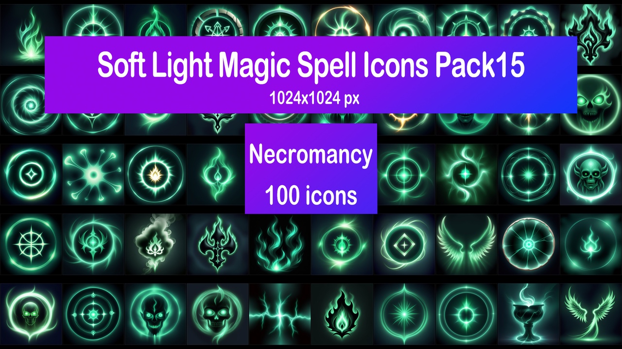 Media 1 for listing Soft Light Magic Spell Icons Pack15 - Necromancy