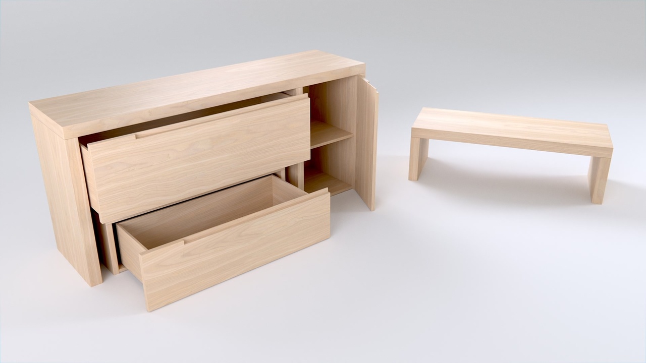 Media 1 for listing Japandi Sideboard with Hidden Bench - Blender FBX USD