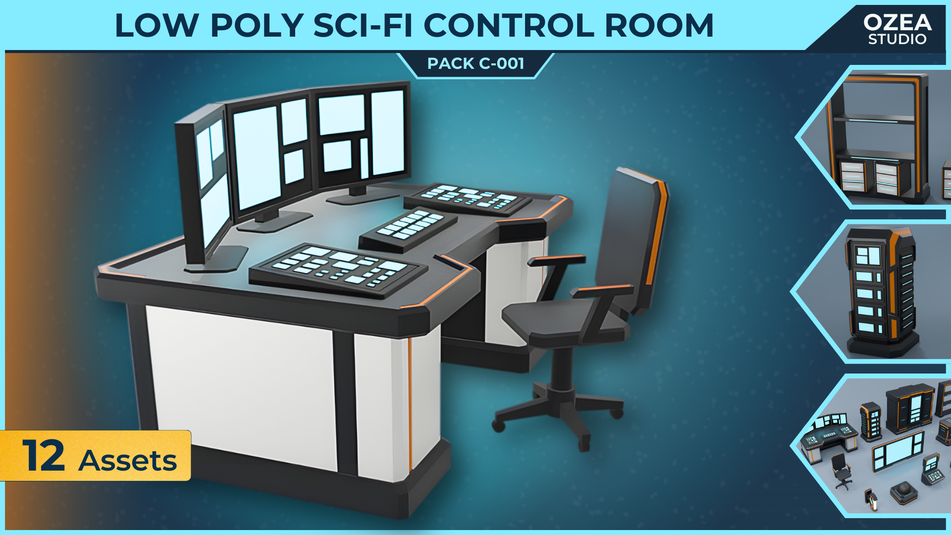 Low Poly Sci-Fi Control Room Pack C-001 | Fab