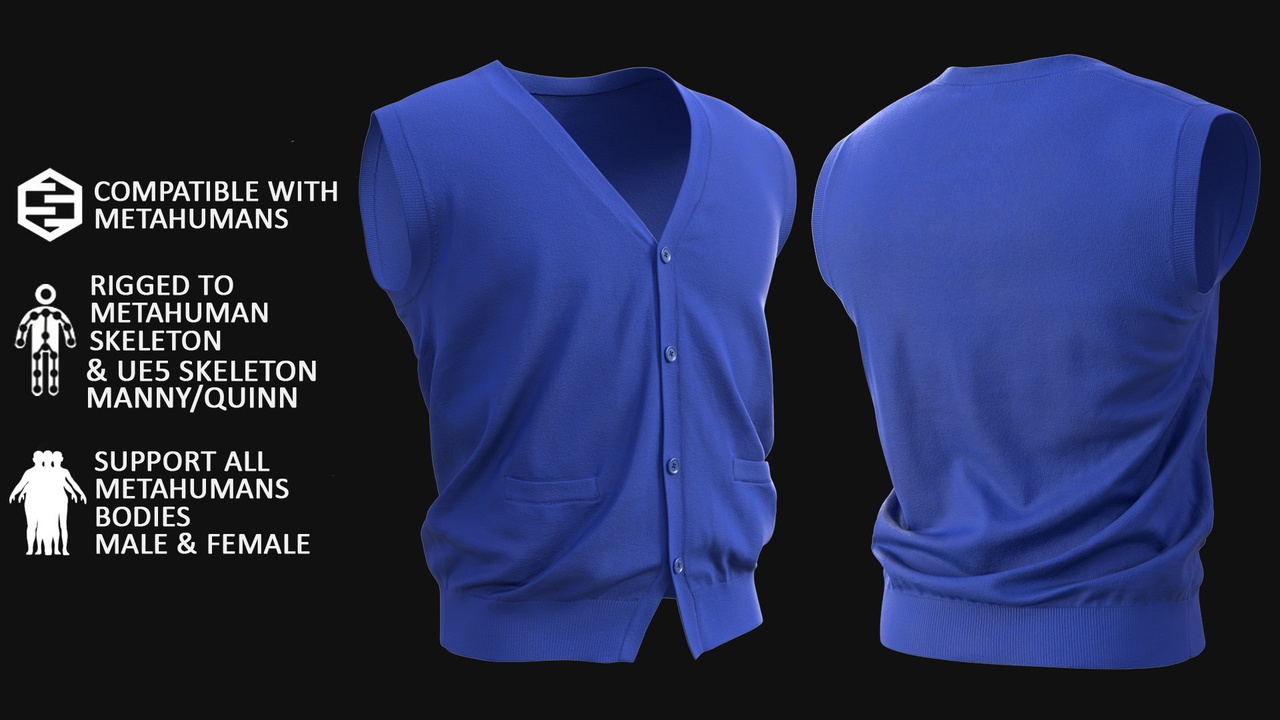 Media 1 for listing Cardigan for Metahuman 3D model 66 - MH & UE5 Skeletons - Rigged