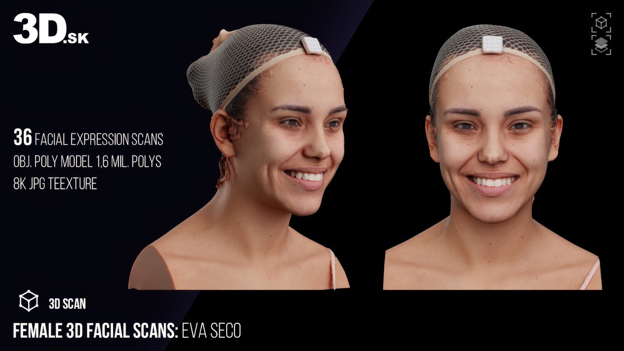 Media 1 for listing Female 3D Facial Scans – Eva Seco | 36 Expressions & Emotions