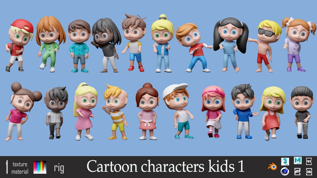 Cartoon characters kids - Low-poly asset pack | Fab