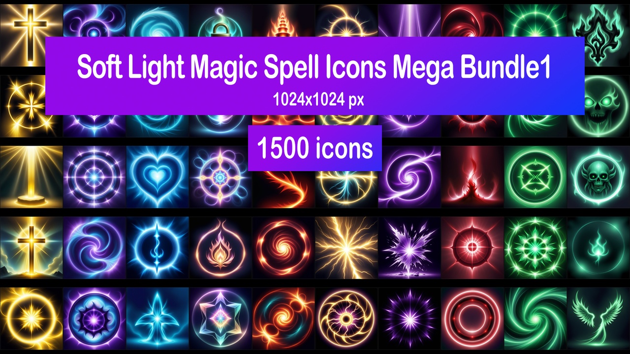 Media 1 for listing Soft Light Magic Spell Icons Mega Bundle1