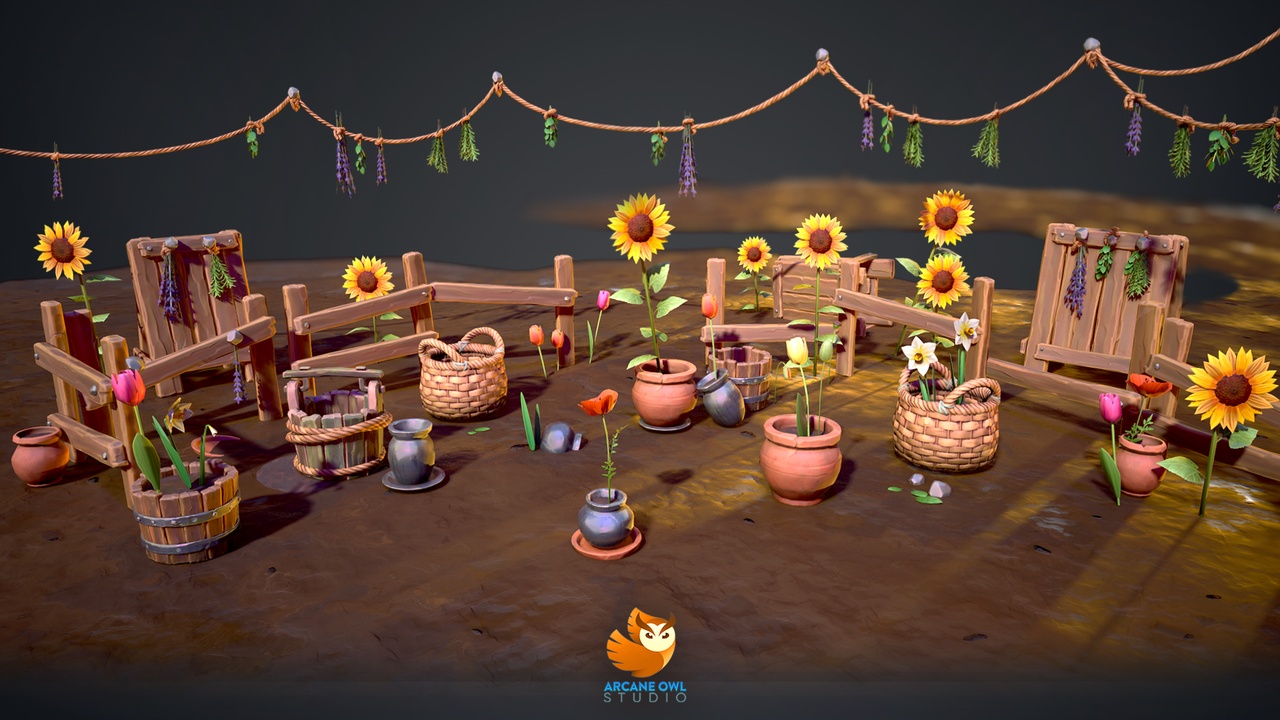 Media 1 for listing Stylized Flowers, Pots & Ropes