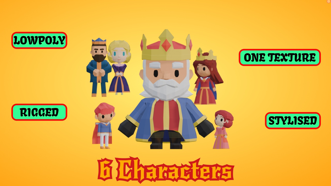 Media 1 for listing LOWPO: Fantasy Royals – Medieval Royal Family Low Poly Character Pack